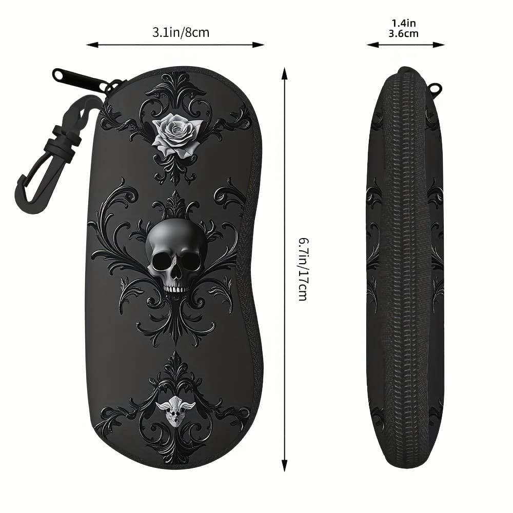 TEMU 1pc, Skull Floral Print Eyeglass Case With Clip, Perfect For Poolside And, Zippered Pouch For Women, Compact And Easy To Carry Great , And To Your Eyewear