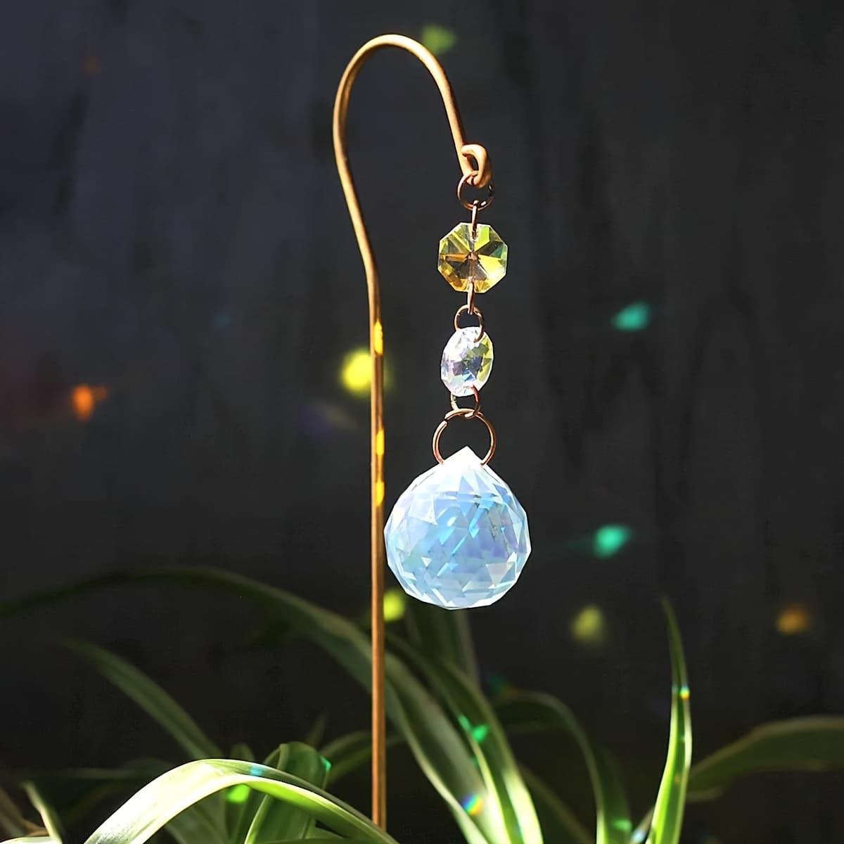 TEMU A Copper Crystal Suncatcher Bonsai Decoration, Decorative Plant Stakes, Plant Gifts, Indoor Plant Decoration Crystal Flower Pot Decoration Metal Courtyard Pillars