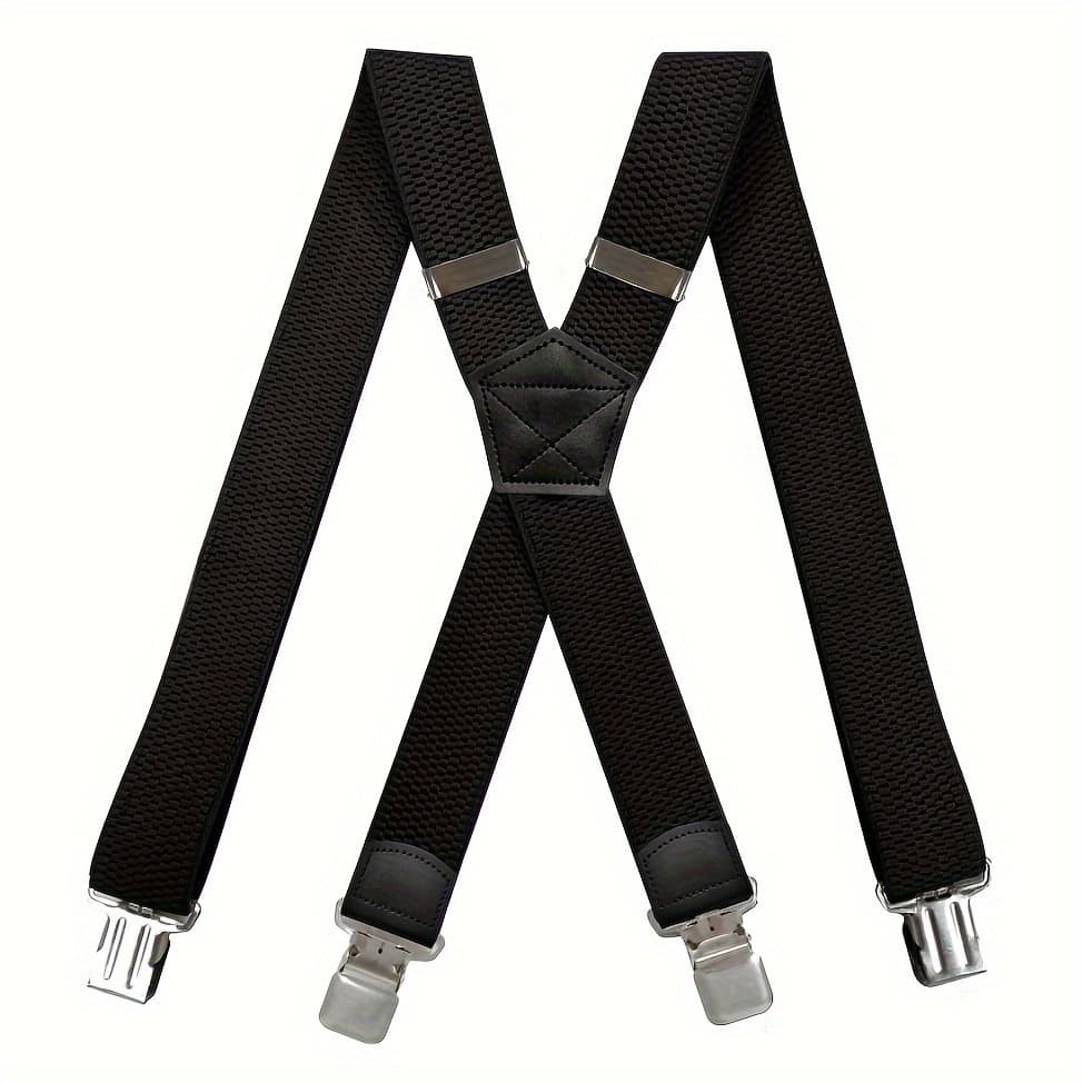 TEMU 1/2pc Heavy Duty Suspenders For Men Work Outdoor Hunting Motorbiking Skiing, 1.5inch Wide 4 Strong Clamp, Adjustable Elastic Men's Suspenders Trouser Braces