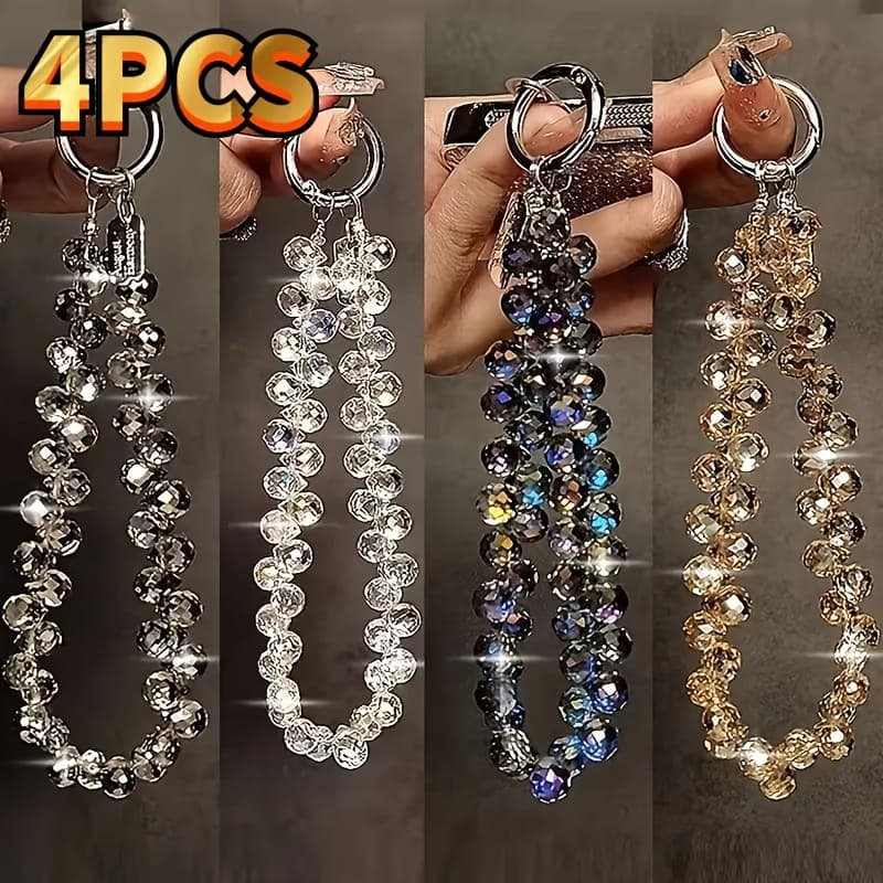 TEMU 4pcs/8pcs Phone Lanyard Short Wrist Strap, Handmade Beaded Water Drop Charm Hand Chain, Elegant Chain Anti-lost Phone Accessory, Keychain Handbag Decor Daily Use Fashion Jewelry