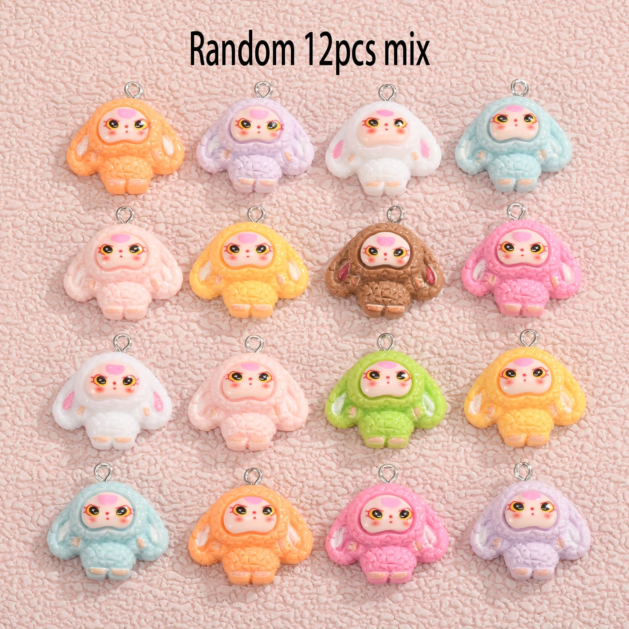 TEMU Random 12pcs Mix Creative And Fun Colorful Resin Bunny Pendants, Assorted Color Bunny Charms, Diy Crafting Accessories, Suitable For Necklaces, Earrings, Etc.