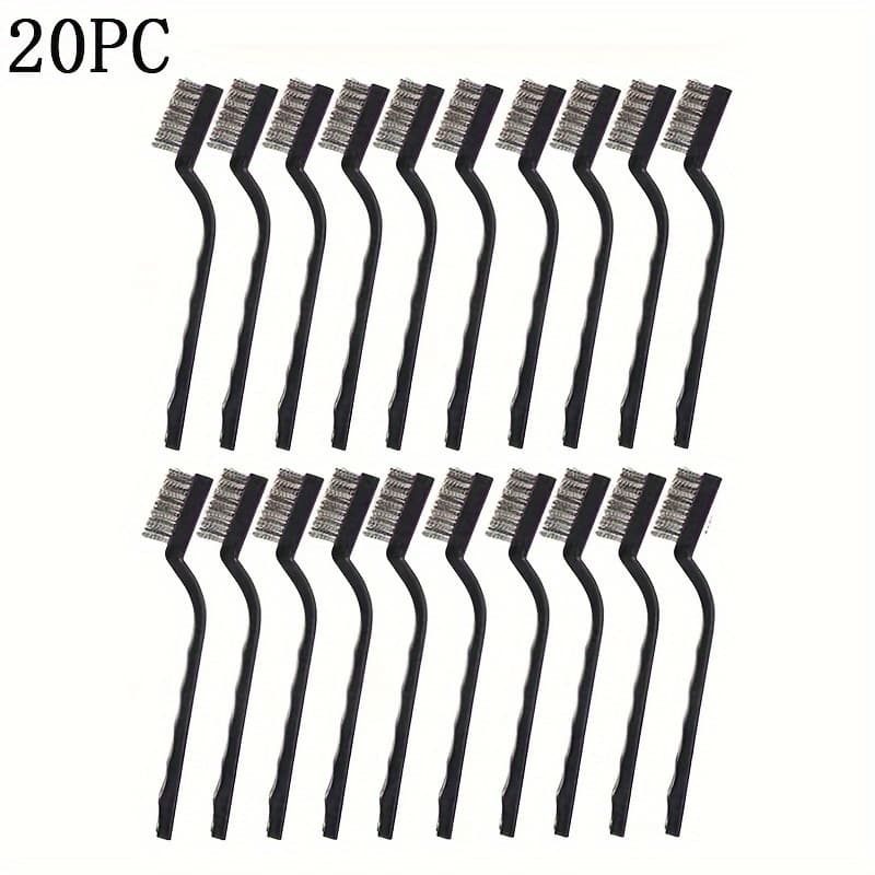 TEMU 20pcs Mini Wire Brushes With Curved Handles - Stainless Steel Bristles For Rust & Slag Removal, Ideal For Kitchen, Bathroom, Outdoor Use - Reusable Cleaning Tools