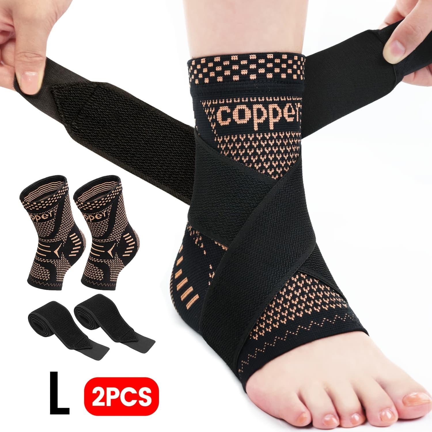 TEMU 2pcs Copper Ankle Support: Adjustable Compression Foot Ankle Brace For Sports And Fitness