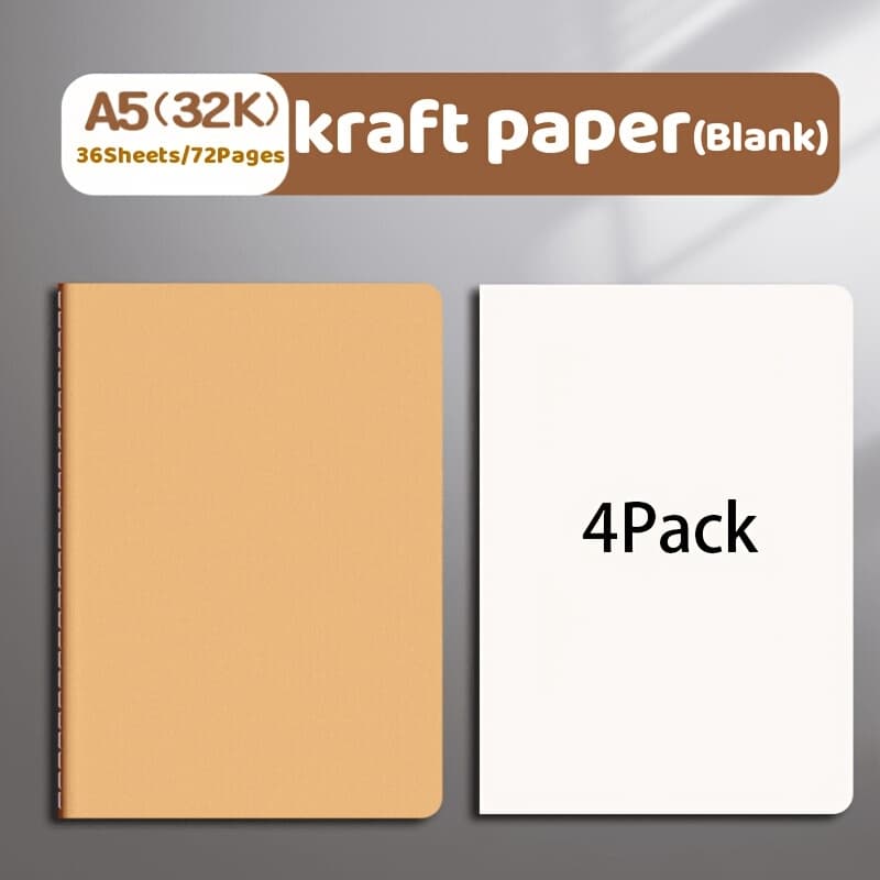 TEMU 4 Pack Notebook Journals For Travelers, Students And Office, Writing Diary Subject Notebooks Planner With Thick Paper, 72 Pages, 36 Sheets, 8.3x5.5 Inch, A5 Size, Travel Journal Set