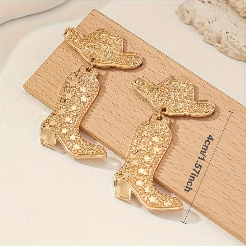 TEMU 1 Pair Of Western Cowboy Boots And Hat Shaped Earrings - Fashionable Retro Bohemian Style Alloy Earrings, Suitable For Daily And Party Accessories, Elegant Ladies' Daily Gifts