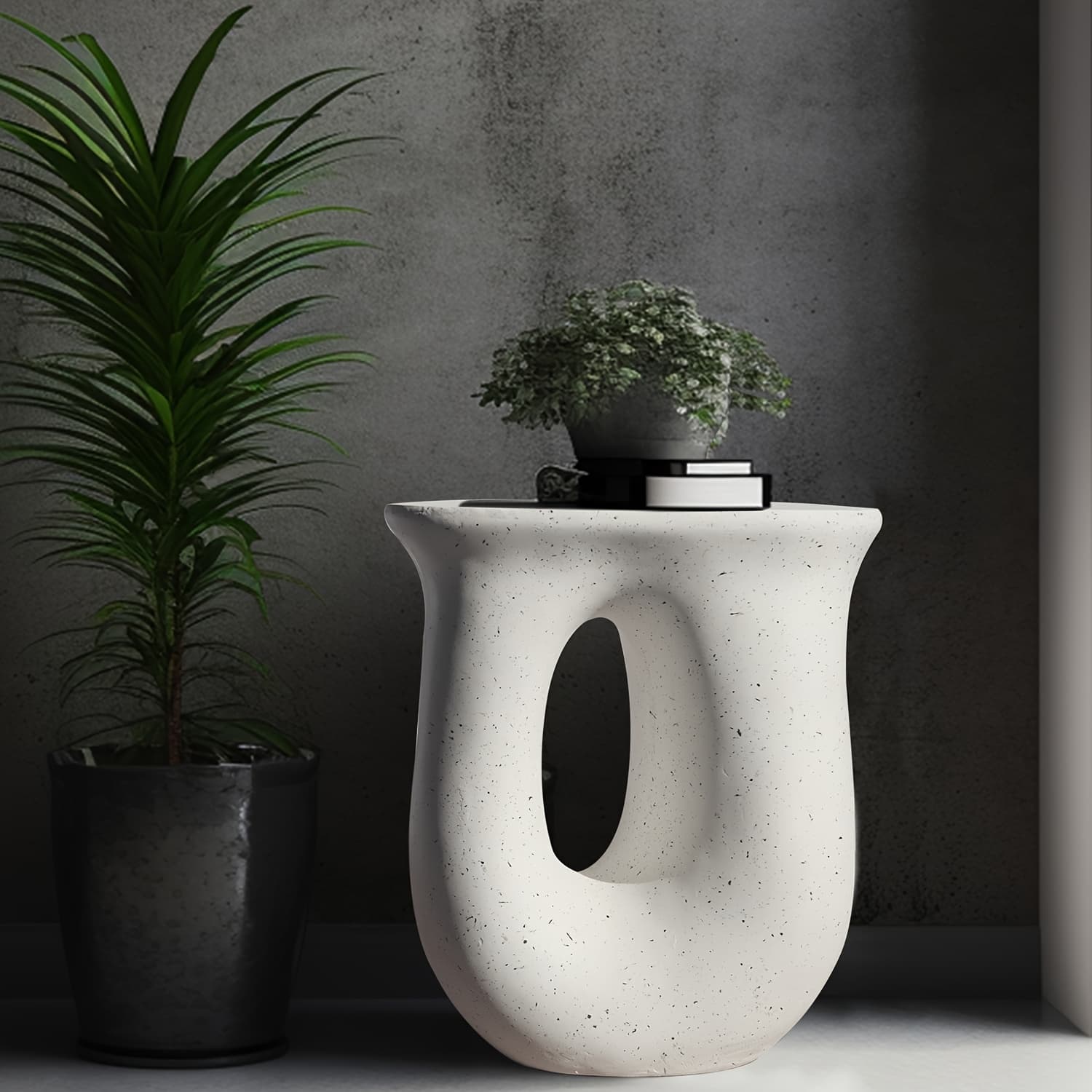 TEMU Aesome Modern Decorative Garden Stool Concrete Side Table Heavy Duty Patio Sturdy Terrazzo Garden Stool Side Table Plant Table For Indoor , 17.7" H