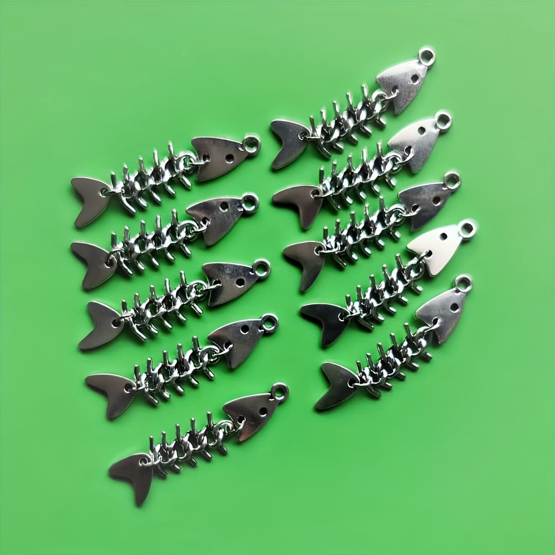 TEMU Set Of 10 Alloy Fishbone Charms - Removable Pendant For Earrings And Handmade Jewelry Crafts