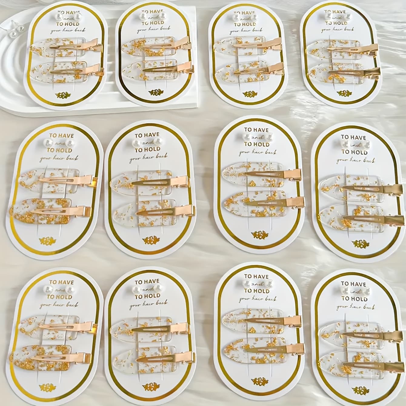 TEMU 12pcs Wedding Foil Hair Clips, Earring Pendants Gift Cards, Suitable For Women's Gifts, Includes 24pcs Hair Clips, 24pcs Earrings, 12pcs Hair Card Board