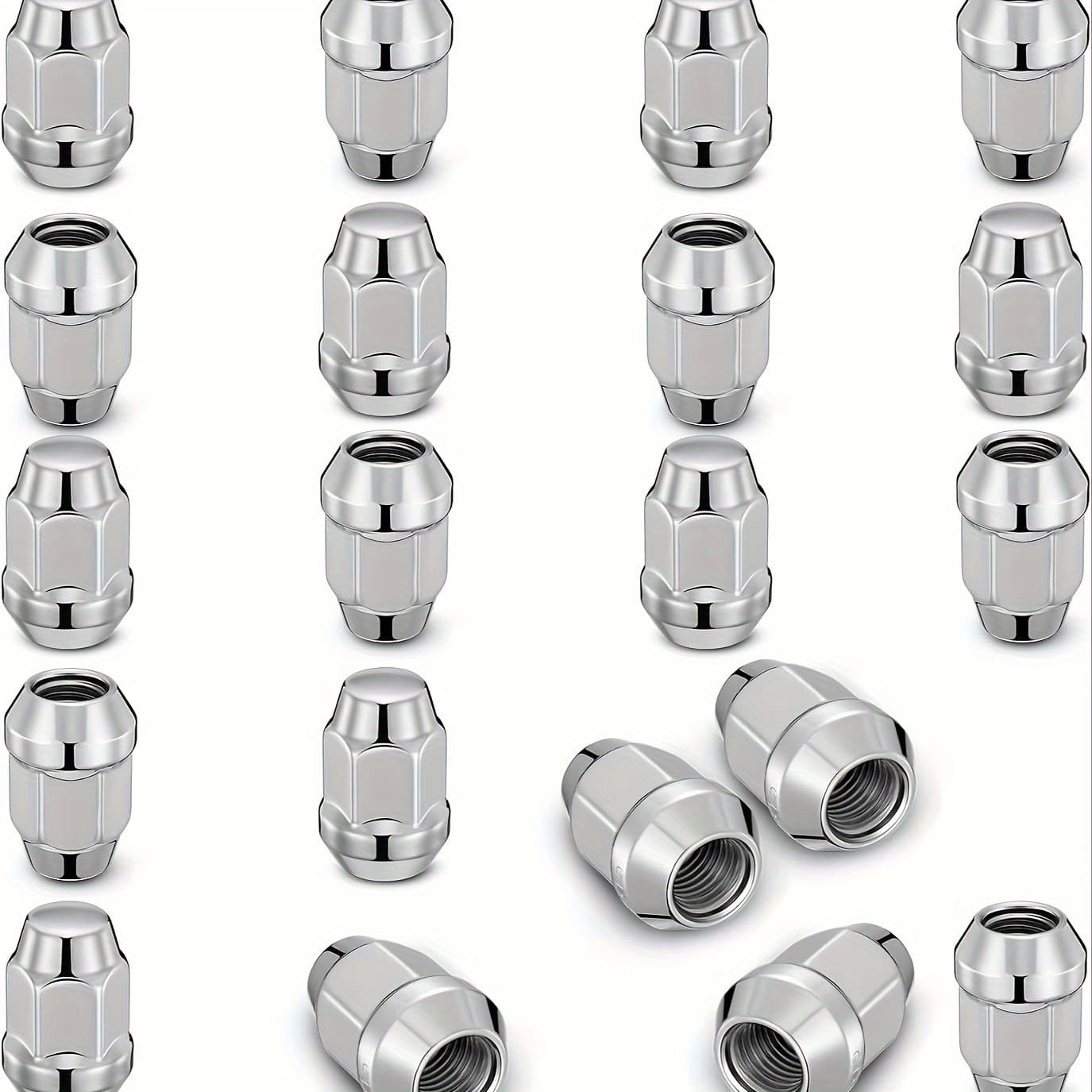 TEMU 12mm X 1.5mm Wheel Lug Nuts, 20pcs M12 X 1.5 Lug Nuts Silvery Chrome Closed End Cone Seat Bulge Lug Nuts 3/4 Inch 19mm Hex 1.4 Inch 35mm Tall Compatible With Chevy
