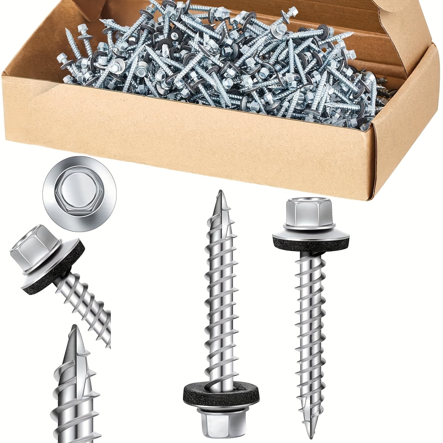 TEMU 500pcs #10 X 1-1/2 Inch Hex Head Metal Roof Screws Galvanized Sheet Metal Screws With Washer Self Tapping Siding Screws For Roof Installation