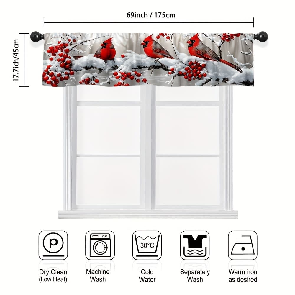 TEMU 2d Flat - 2d Flat - Single Snowy Tree Scene Valance Curtain With 2d Flat Print, Featuring A Rod For Easy Setup, Ideal For Kitchen, Graduation Events, Party Decor