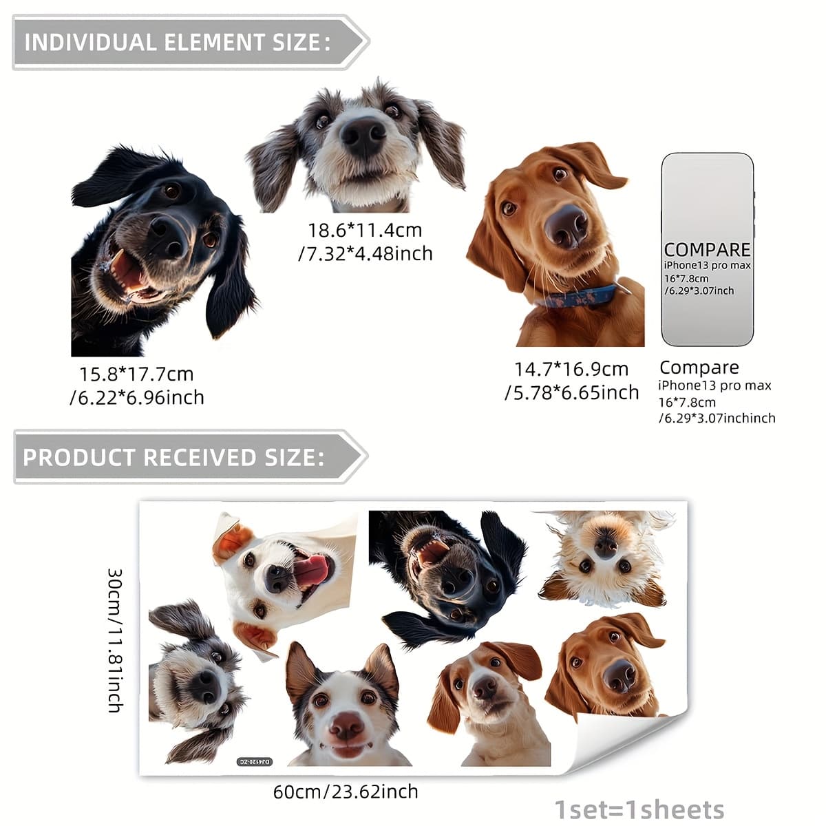 TEMU A Simulated Large Dog Head 2d Double-sided 20 Electrostatic Glass Sticker Window Glass Decorative Sticker Self-adhesive Dj4120-zc