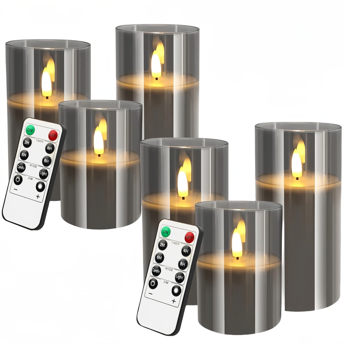 TEMU Gray Acrylic Battery Powered Led Candle With Remote Control, Flameless Candle Gift Set, Warm White Light - Gray 1 Set Of 6