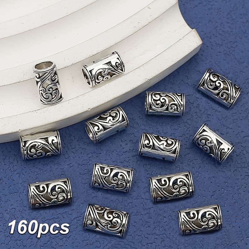 TEMU A Set Of 160 Large Hole Beads Made Of Alloy, Featuring A Hollow Flower Vine Design And Wave Pattern, Perfect For Jewelry Projects, Weaving, And Embellishing Clothing