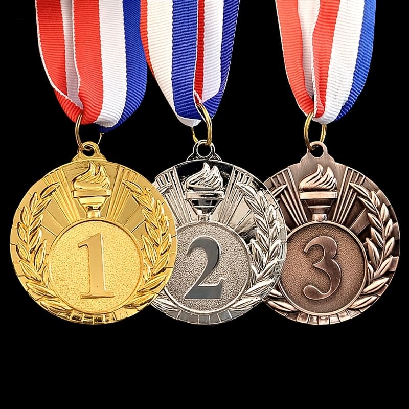 TEMU 3pcs Zinc Alloy Medals Set, 2-inch Metal Winner Medals With Neck Ribbons, 1st Golden, 2nd Silver, 3rd Bronze , Universal For Sports, Ceremonies, And