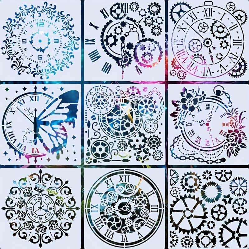 TEMU Dial Plate, Clock, Wheel 9pcs/set 7.87×7.87 Inches Painting Stencils, Mural Painting, Illustrations, Materials, For , Newspaper, Crafts, Bookmark Diaries, Hand-drawn , Household Items
