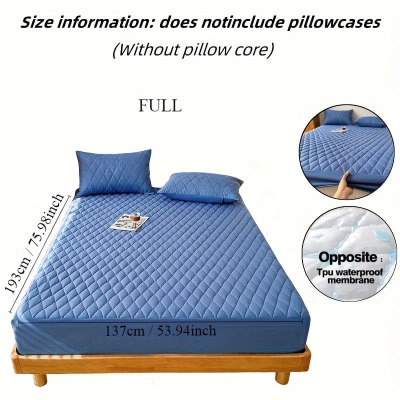 TEMU 1pc Premium Ultra Soft Quilted Fitted Sheet, Liquid Resistant, Solid Color Mattress Protector, All Season For Bedroom Hotel Dorm Single And Double Beds (no Pillowcases)