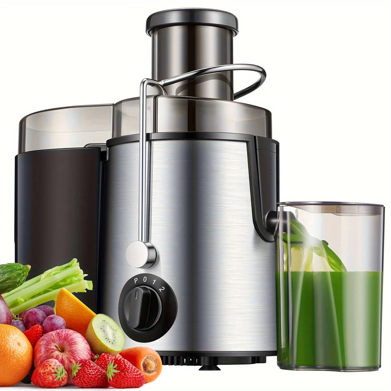 TEMU Juicer Machine, 400w Juicer With Large 3 In Feed Chute For And Vegetables Easy To Clean, Stainless Steel Centrifugal Juicer, Bpa Free, Nonslip Feet, Silver