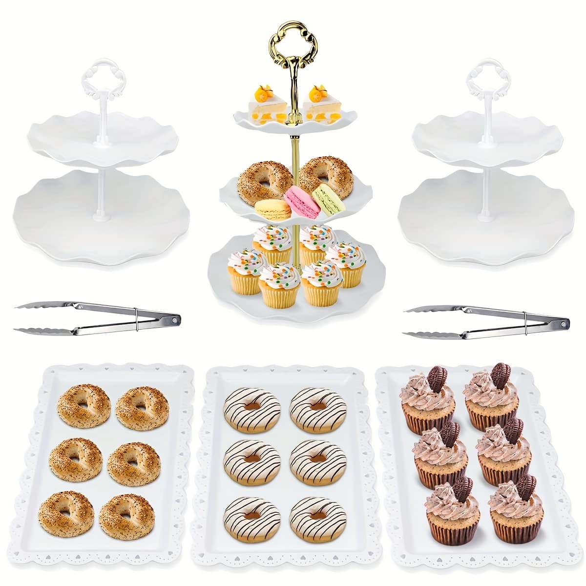 TEMU 8pcs Dessert Display Set 2 Dessert Cupcake Stands 1 2 Tier Cupcake Stand 1 3 Tier Cupcake Stand 3 Trays 2 Dessert Holders Suitable For Wedding Birthday Parties And Other