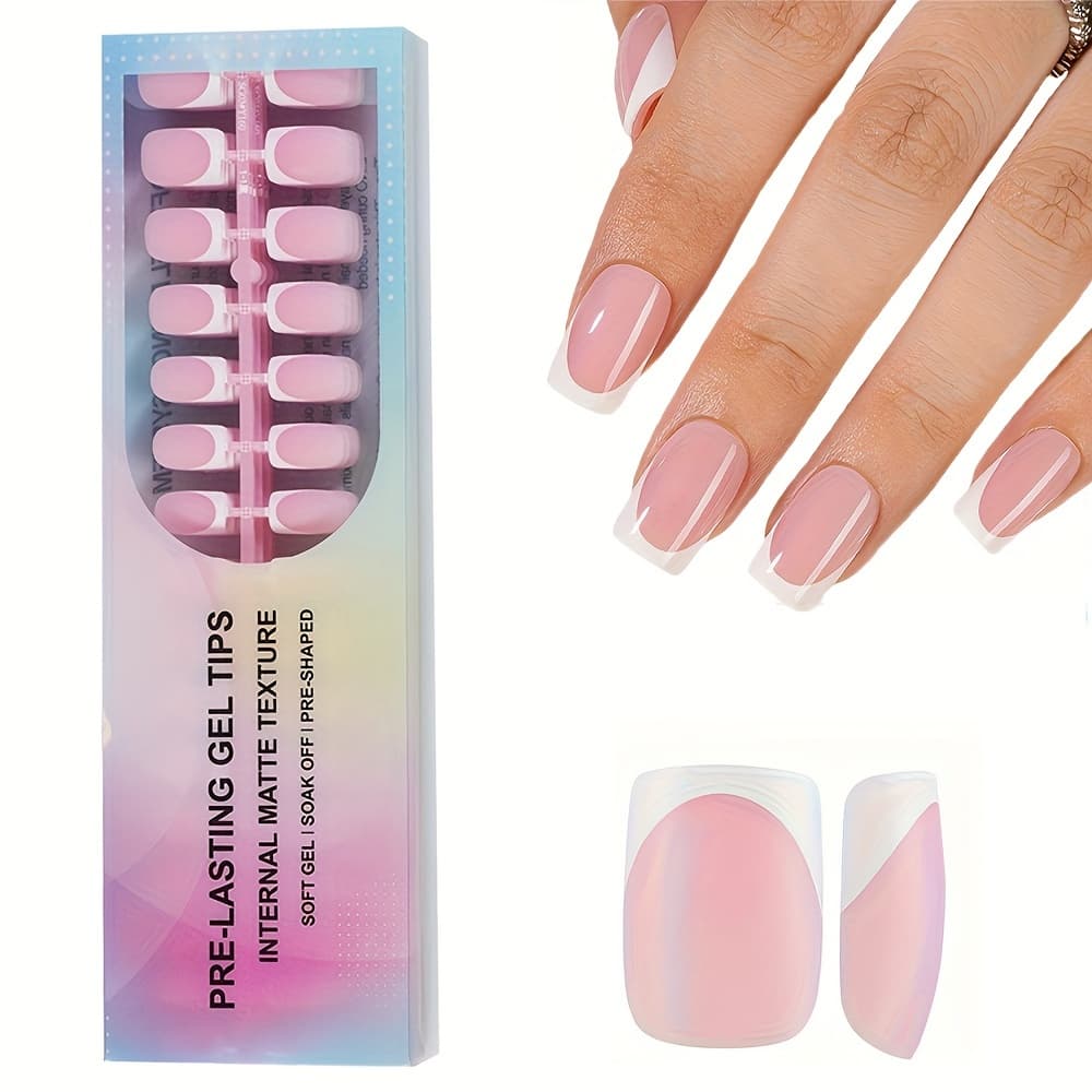 TEMU 150pcs French Gel False Nail Tips, 15 Sizes, Short Square Pink, Durable Fake Nails, Very Suitable For Women's Nail Art And Salon Nail Decoration