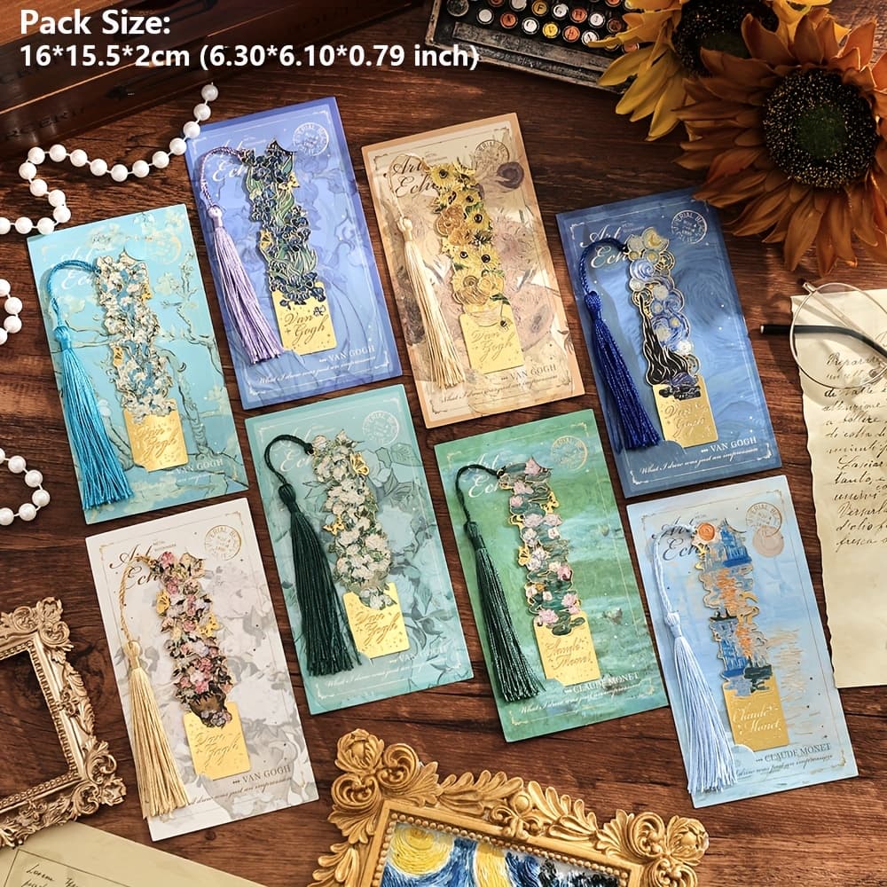 TEMU 8pcs/pack Retro Painting Metal Bookmarks With Tassel Bronzing Hollow Flower Bookmark Students Read Tool For Writers Readers Teachers Birthday Holiday Gifts Stationery Supplies