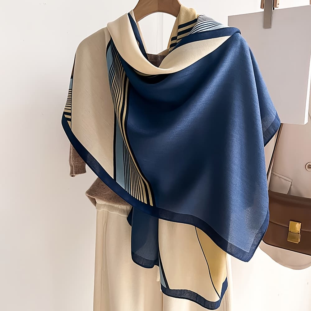 TEMU 1/2pcs Color-block Fashionable Geometric Scarf/neck Warmer, Medium-thick Durable Fabric, Warm Scarf, Stylish Shawl For Wearing Over Clothes Outside Air-conditioned Rooms