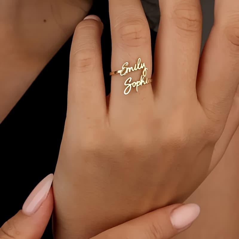 TEMU Customized Personalized Stainless -2 Name Rings, Double-layer Name Opening Rings, Customized Jewelry Gifts, Festival Gifts, Gifts