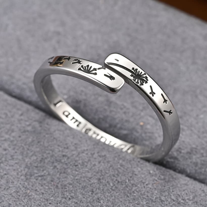 TEMU I Am Enough Stainless Steel Dandelion Inspiration Ring Opening Adjustable Ring