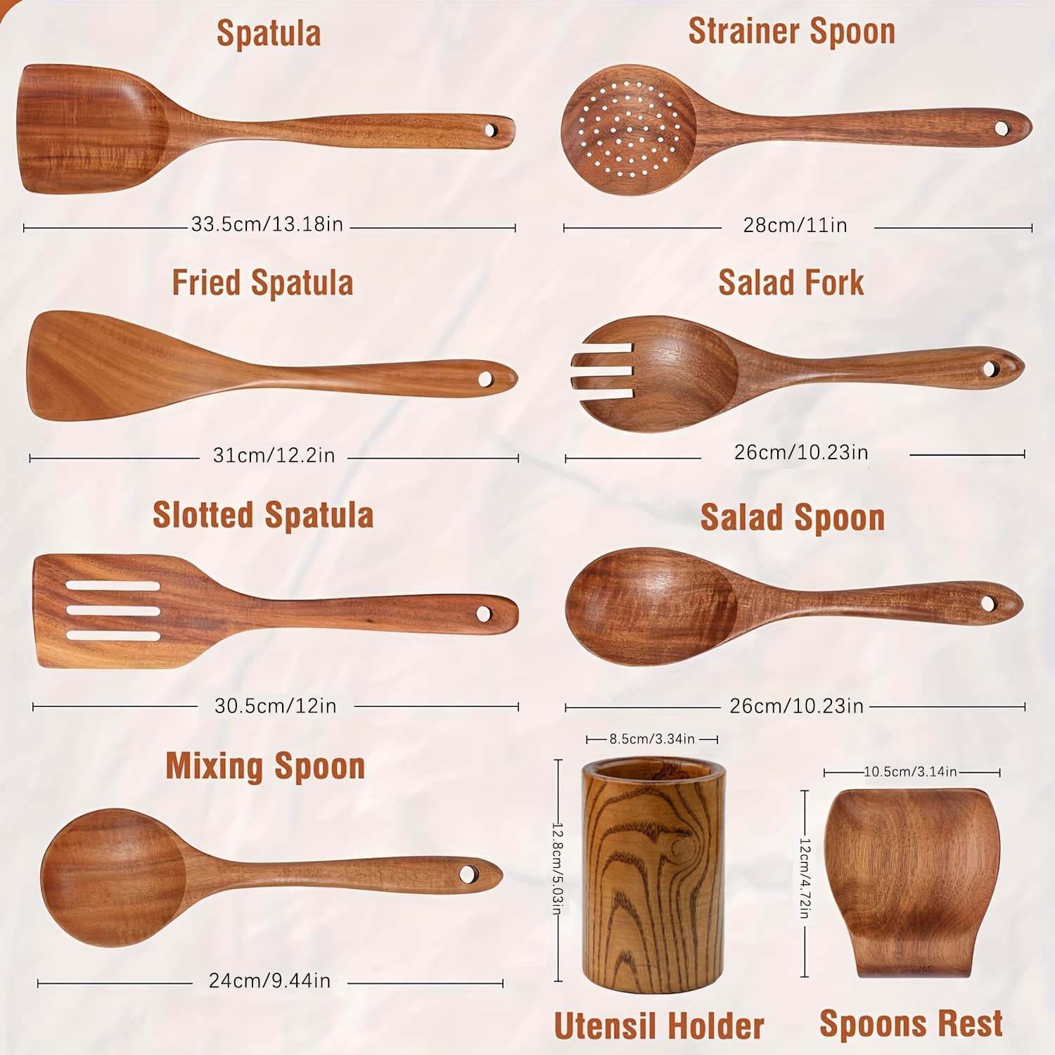 TEMU 9pcs, Cooking Utensils Set, Kitchen Cooking Tools, Premium Wooden Kitchenware Shovel Spoon For Cooking Heat Resistant Cooking Utensils Pan, Salad Spoon Fork