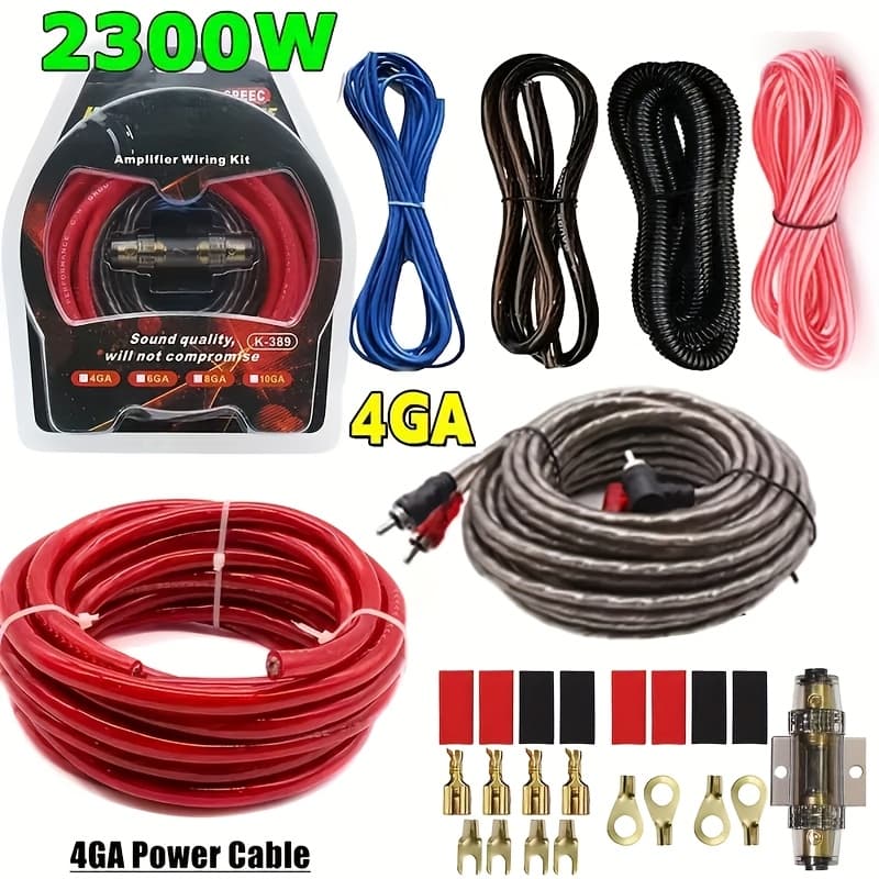 TEMU Automotive Power Amplifier Installation And Wiring System Kit, Including Sleeve Cables And Audio Connection Cables For Car Audio Modifications, Without Battery