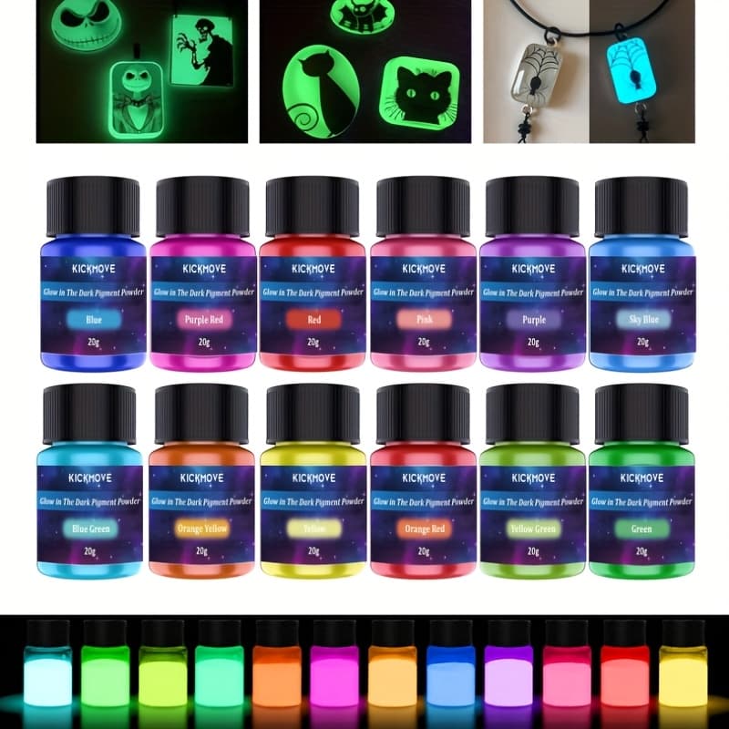 TEMU Glow In The Dark Powder, 12 Colors Luminous Powder Set For Epoxy Resin, , Diy Crafts, Nail Art, Halloween, Party - 20g Each, 240g Total, Safe And Long Lasting