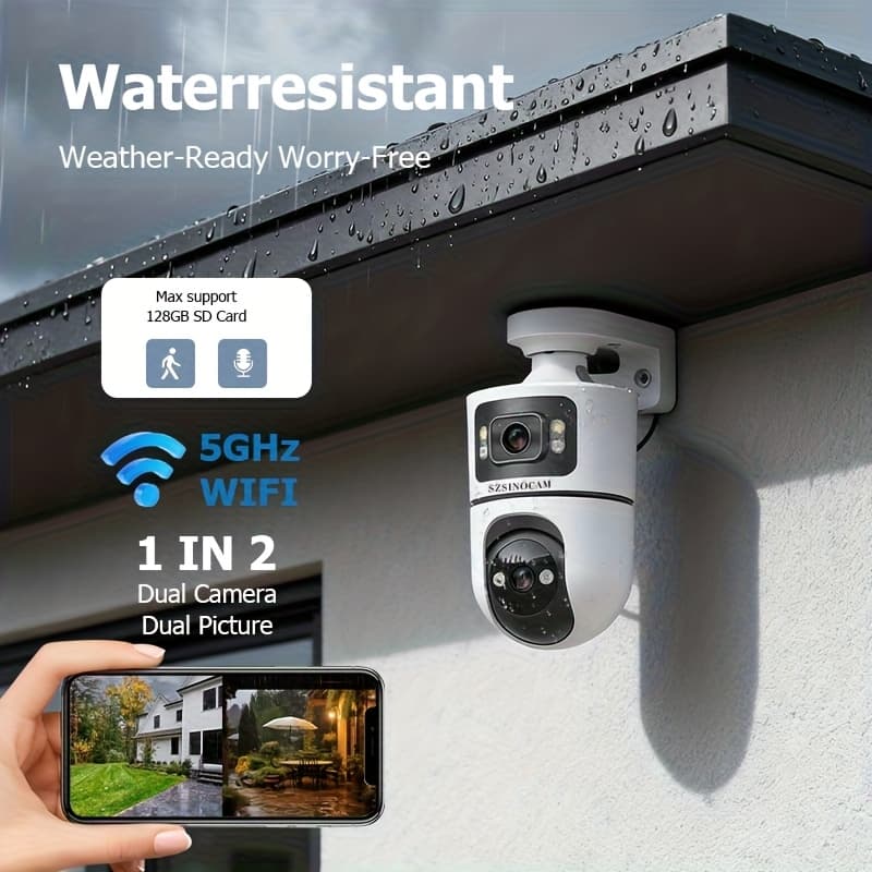 TEMU 2.4g&5ghz Cameras Security Wireless Outdoor, 4k Dual Lenses, Night Vision, Dynamic Detection, Call, Wifi - & Christmas Halloween Decorations, Thanksgiving Day Gift, Cameras For Home Security.