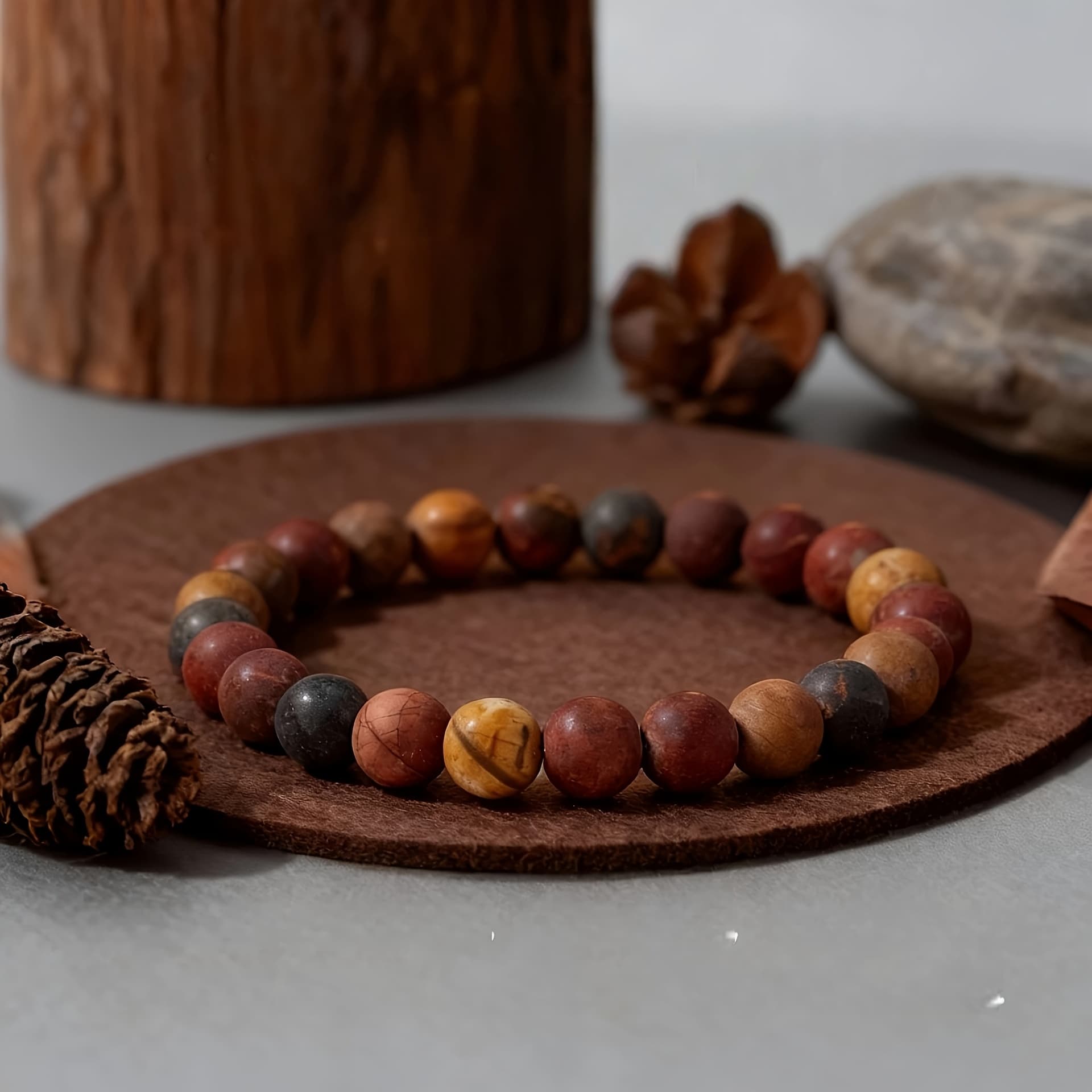 TEMU 1pc 8mm/0.3inch Vintage Stretch Mystery Natural Stone Beaded Bracelet For Women Men, Handmade Boho Beads Bracelet Bangle, Exquisite Jewelry For Gift, Perfect For Daily Wear