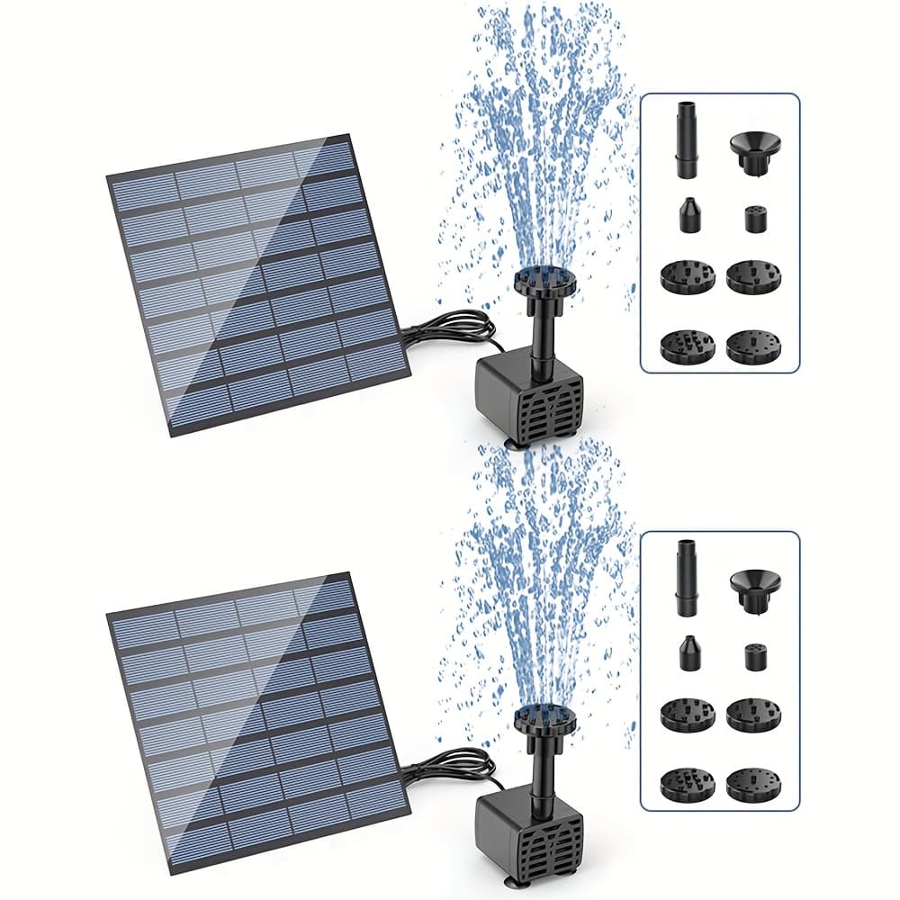 TEMU 2pcs Solar Birdbath Fountain Pump, Upgrade 1.5w Diy Kit With 6 Nozzles With 8.86ft Cord, Durable Plastic Outdoor For , Fish Tanks, Gardens, , Patios, Swimming Pools, Detachable Design, Solar