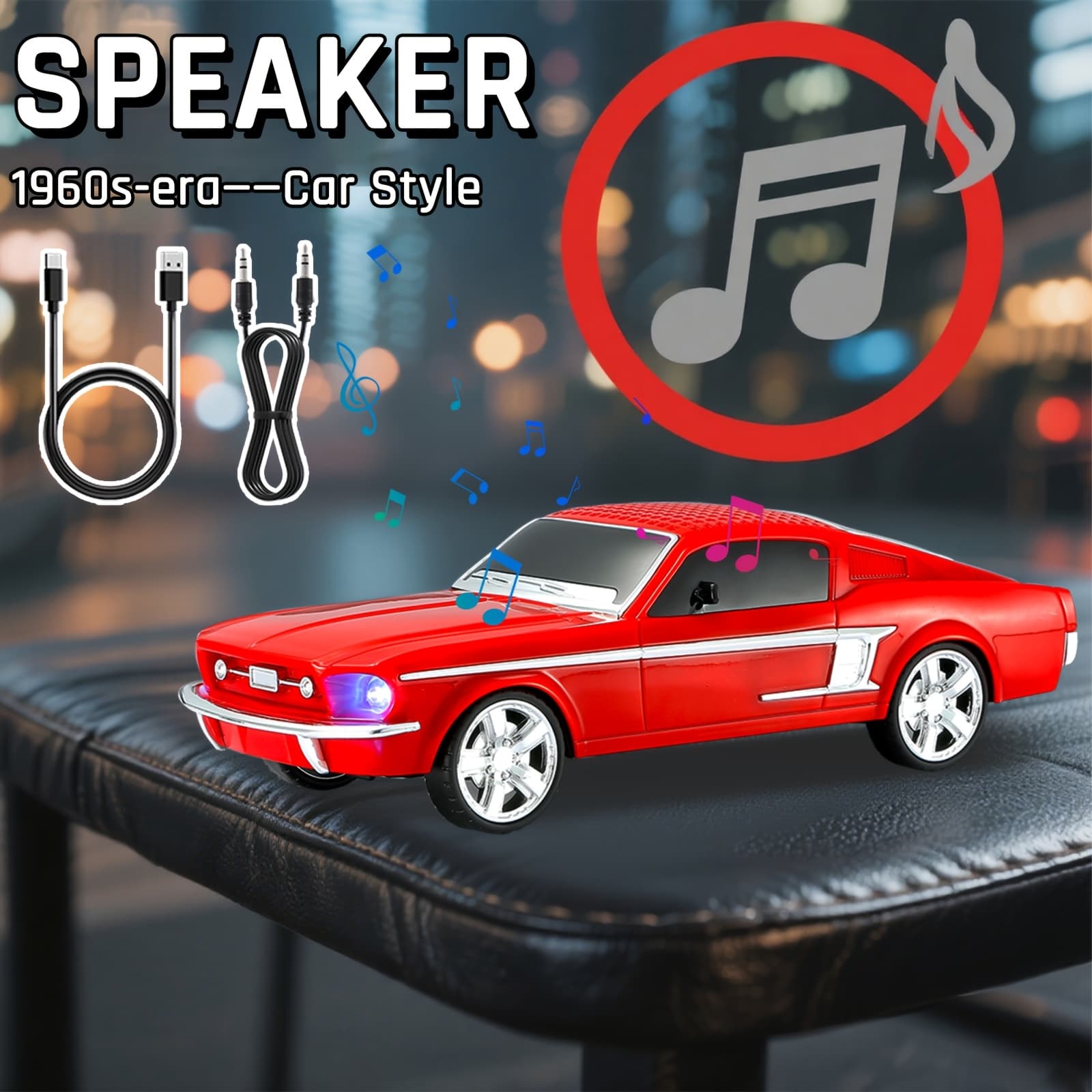 TEMU Retro Classic Car Model Style Speaker - Portable Speaker With Deep , Colorful Led Lights, 10m Range Bt Wireless, Usb Rechargeable 3h Playtime For Home Decor/gifts/party