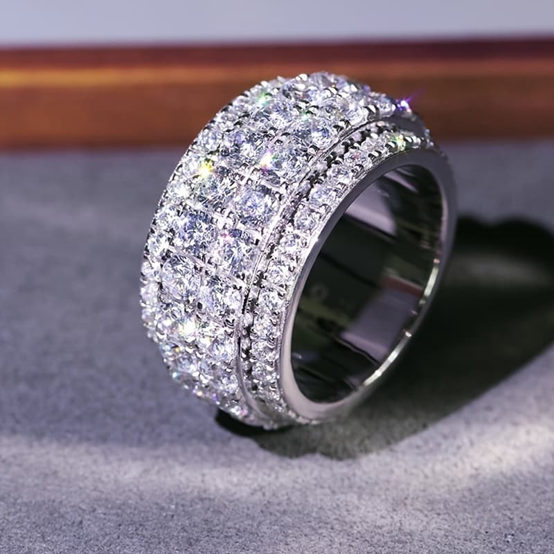 TEMU 1pc Women's Fashion Wide Band Ring Luxurious High-end Full Pave Synthetic Zirconia Statement Ring Trendy Women's Ring Super Sparkly Women's Ring Unisex Ring Suitable For Daily Wear Jewelry