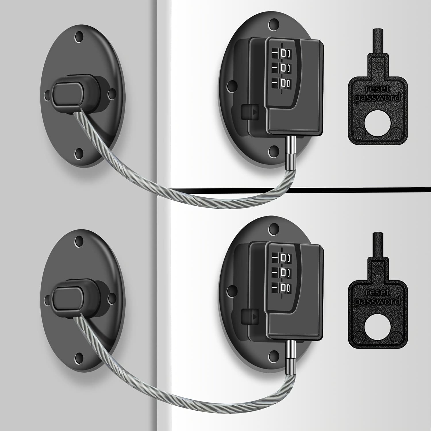 TEMU 2pcs Black Keyless Refrigerator Door Locks - Anti-theft, Password Protected File & Safety Cabinet Lock With Strong Adhesive For Pantry And Freezer