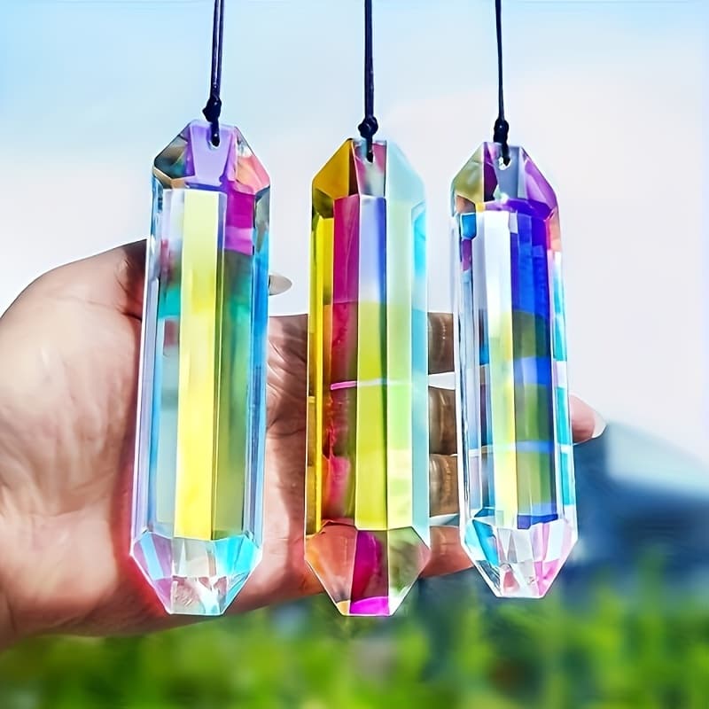 TEMU 3pcs Loading 5 Inch (about 12.7cm) Big Collector Prism, Ab Color Light Catcher Crystal Window Indoor Hanging Rainbow Making Prism For Home Garden Decoration