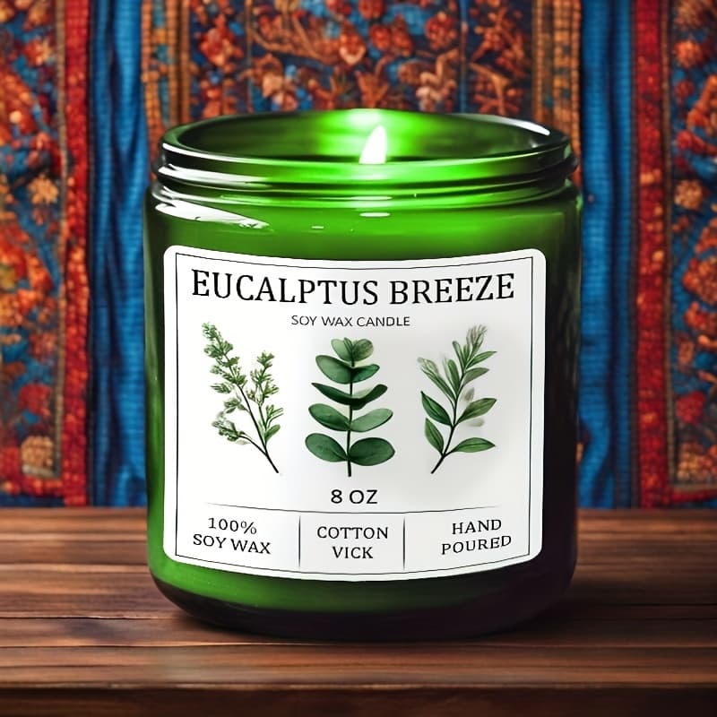 TEMU Eucalyptus & Mint Home Candle, 8oz Soy Wax Burning Candle Gift, Suitable For Relaxation, Meditation, Yoga, Spa Relaxation, Natural Jar Candle For Men And Women, Valentine's Day Gift