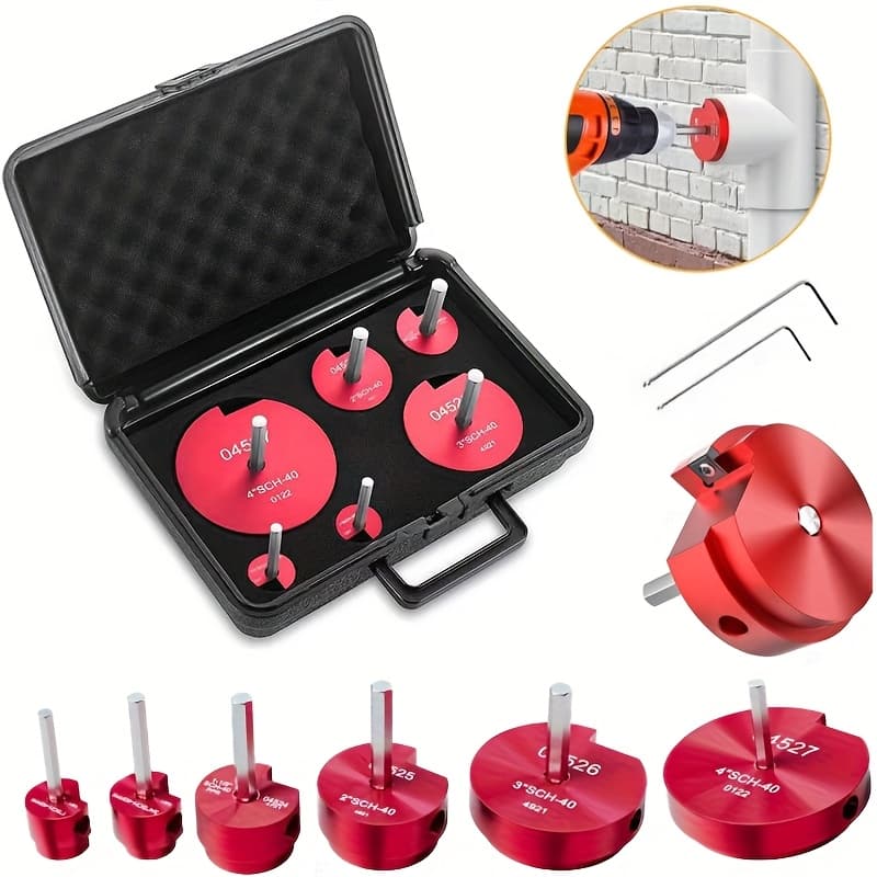 TEMU 6pcs Ppr Pipe Reamer Tool Set, Metal Manual Uncharged Rotary Tools, With Sizes Ppr75, Ppr100, Ppr150, Ppr200, Ppr300, Ppr400, For Pvc Pipe Sizing, Compatible With Standard 1/2" Drill