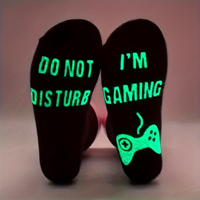 TEMU 1 Pair Black Mid-calf Transparent -the-dark Gaming Socks "i'm Gaming, Do Not Disturb" For Teen, Novelty Unisex Socks