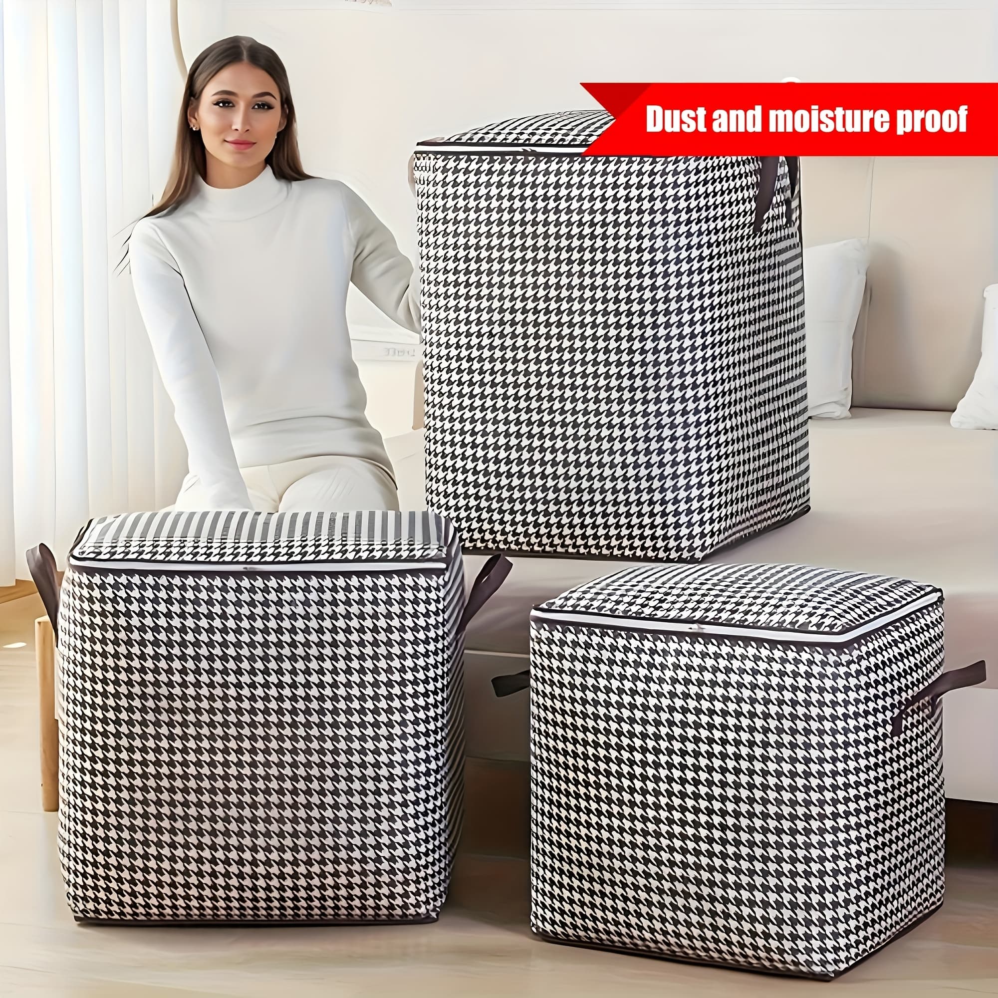 TEMU Clothes Storage With Sturdy Handles For Closet, Dorm, Pillows, Bedding, Sturdy Zippers, Organization And Storage With Lids And Handle, Outdoor Storage Bag, Under-bed Storage