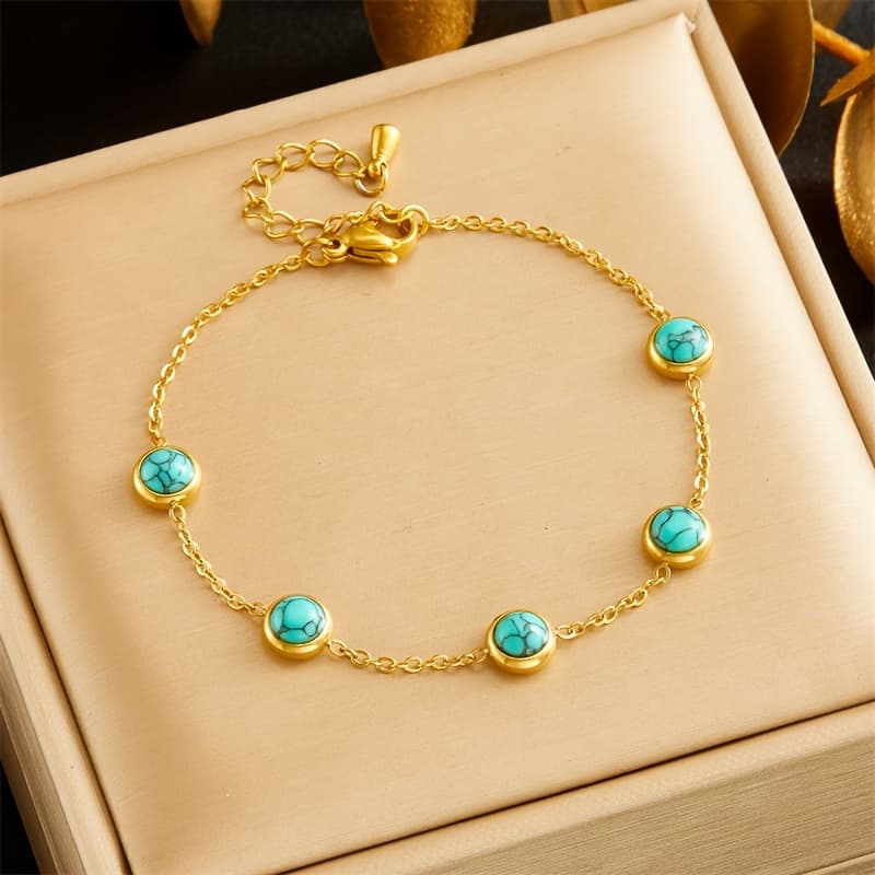 TEMU A Fashionable Retro Turquoise Accessory Golden Stainless Steel Bracelet Suitable For Daily And Street Wear