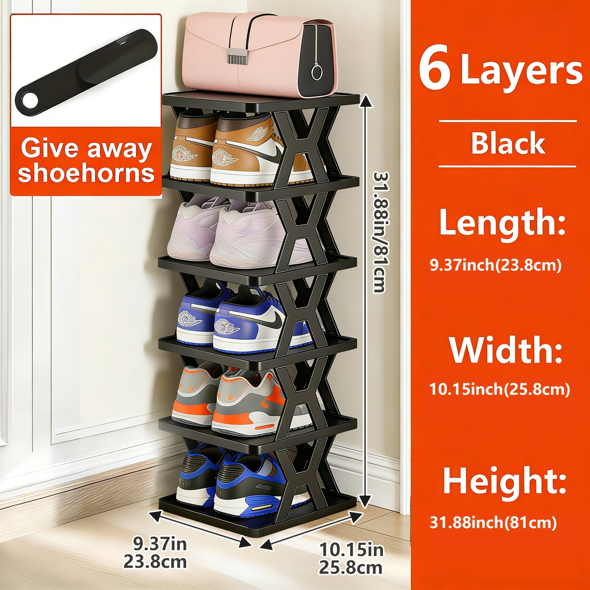 TEMU 9/6-tier Shoe Organizer - Comes With A Shoe Horn, , Perfect For Closets, , Bathrooms, Dorms, Storage And Organization, Stackable Plastic Shoe Organizer, Easy To Assemble