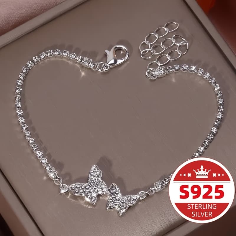 TEMU S925 Sterling Silvery Bracelet With Charm And Full Of Zircons