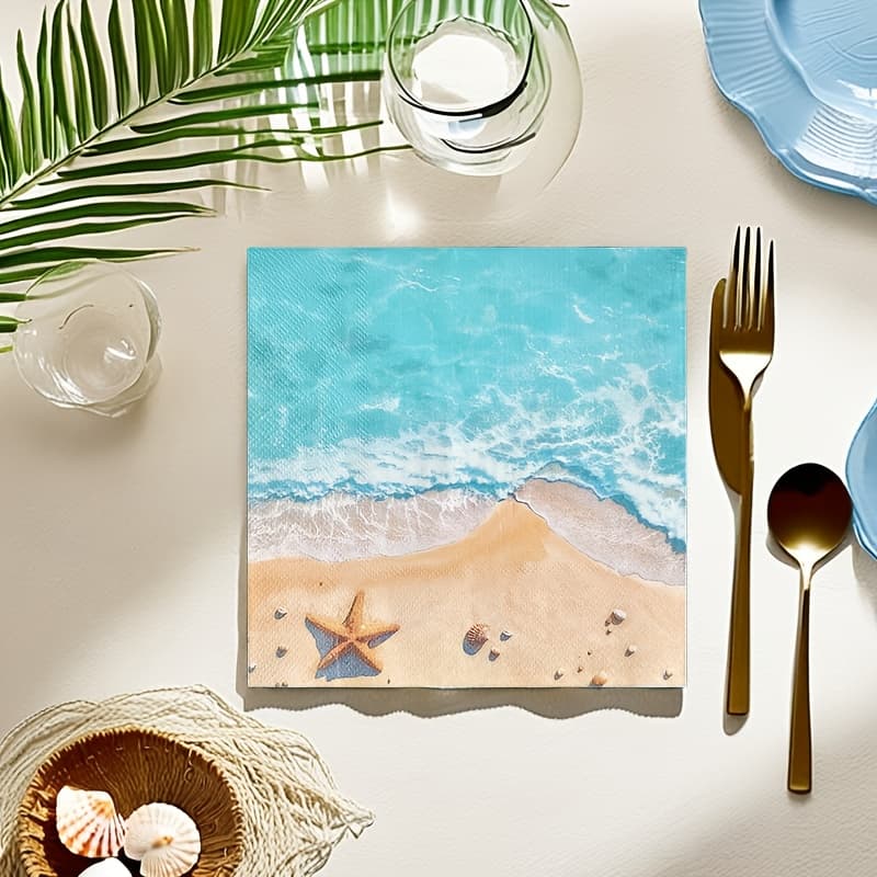 TEMU 24-count/pack Summer Hawaiian Ocean Beach Themed Napkins - Suitable For Weddings, Parties, Etc. - Summer Beach Style Decorative Tissues For Juneteenth, , And Oktoberfest