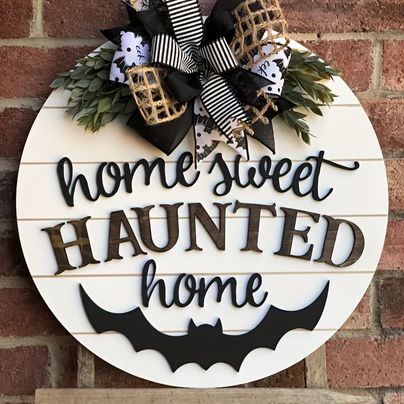 TEMU 3d Halloween Door Hangings, Sweet Haunted Home Signs, Bat Front Door Decorations, Halloween Wreaths, Porch Decorations, Halloween Signs, Bat Gifts
