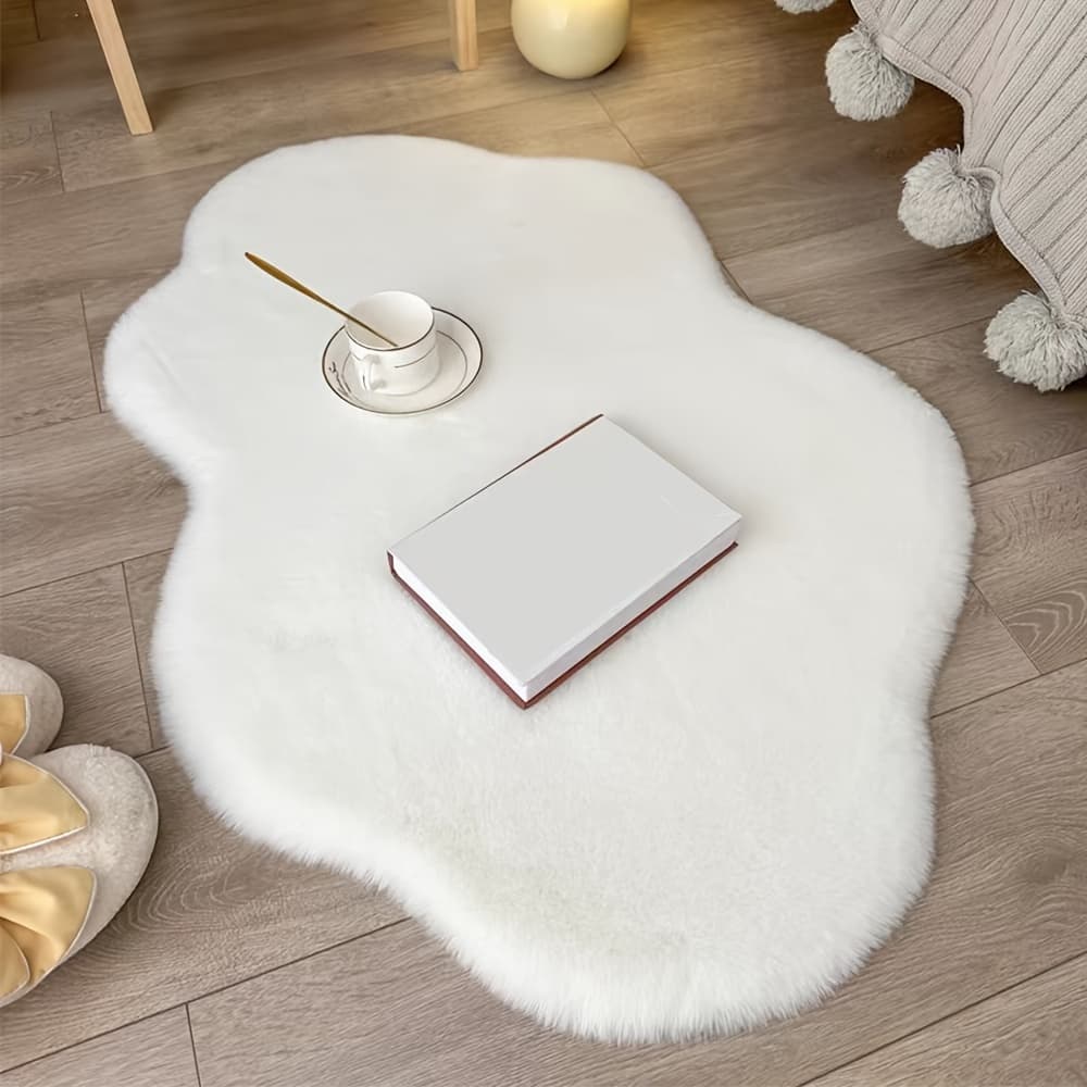 TEMU 1pc, White Rabbit Plush Cloud Rug, Bedroom Bedside Rug, Living Room Mirror Front Rug, Bay Window Rug. Suitable For Areas Such As The Sofa, The Bed, Etc