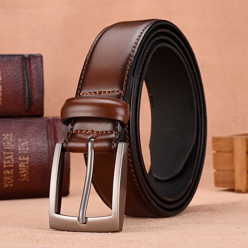 TEMU 1pc Faux Leather Men's Belt With , Fashionable And Versatile Men's Faux Leather Belt