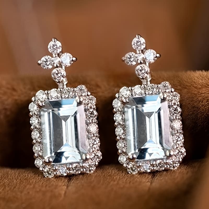 TEMU Exquisite Zirconia Flower Inlaid Synthetic Zirconia Pendant Earrings Elegant Ladies Banquet Daily Casual Wear Fashion Jewelry